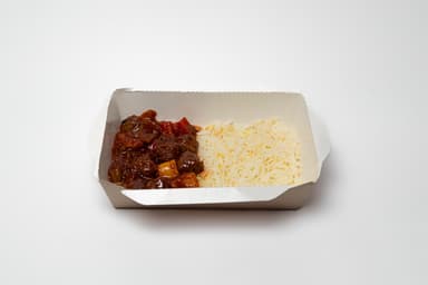 Barbekue souslu köftə (mal əti) düyü